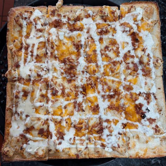 Bacon Chicken Ranch Pizza.