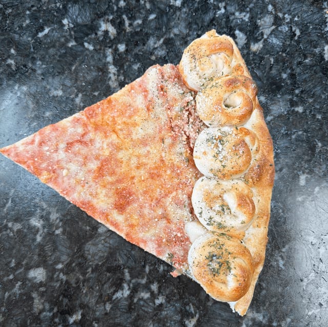 Garlic Knot Crust Pizza Slice.