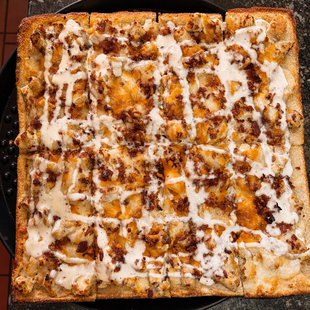 Bacon Chicken Ranch Pizza.