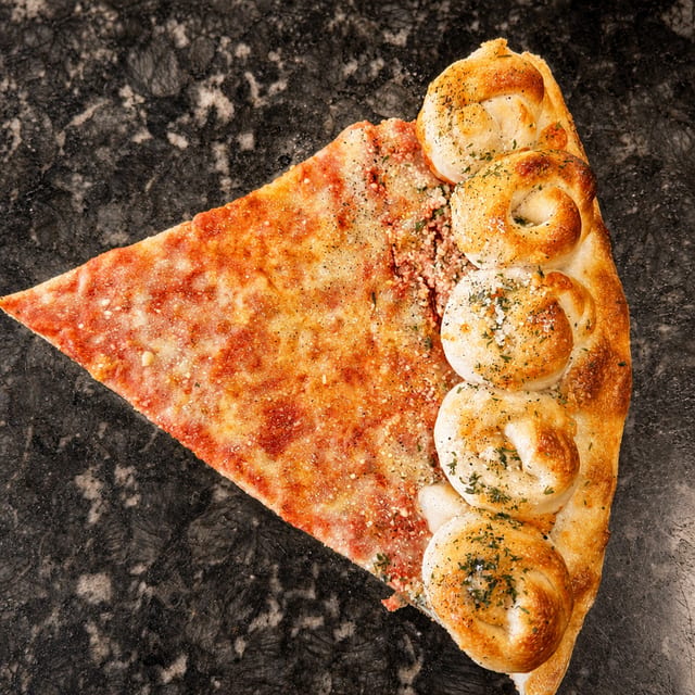 Garlic Knot Crust Pizza Slice.
