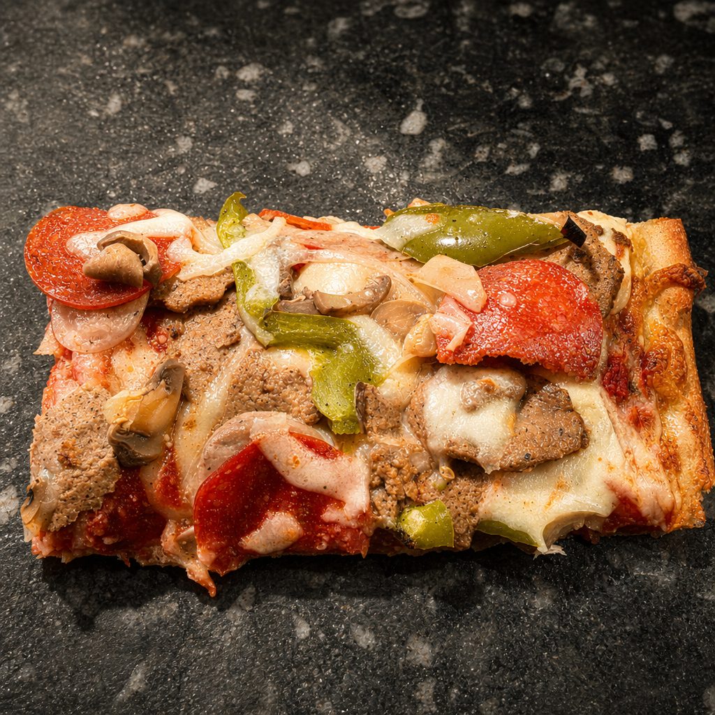 Sicilian Everything Pizza Slice.